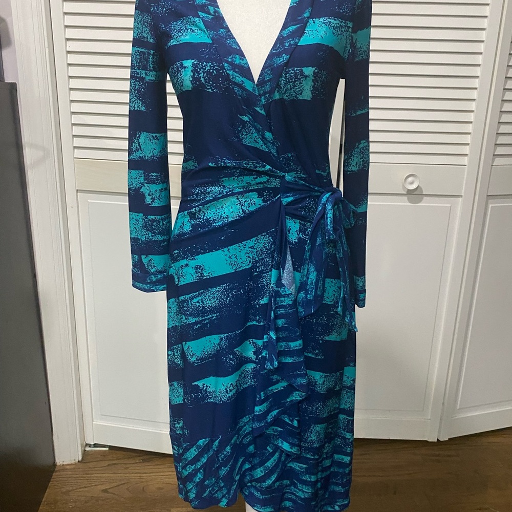 BCBGMaxAzria Teal and Blue Long Sleeve Dress